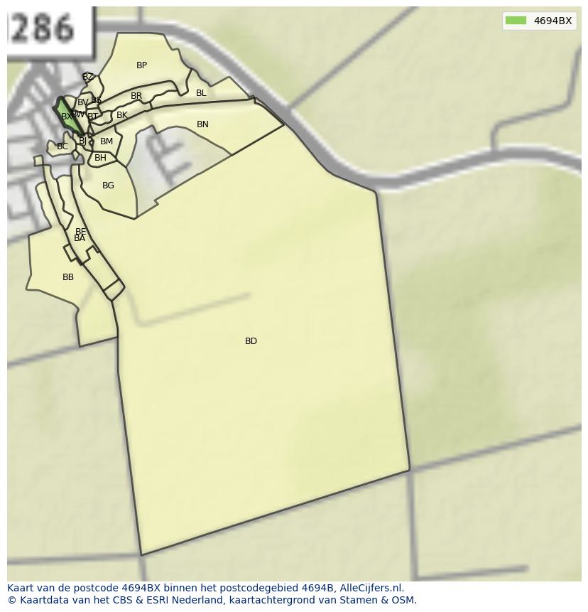 Afbeelding van het postcodegebied 4694 BX op de kaart.
