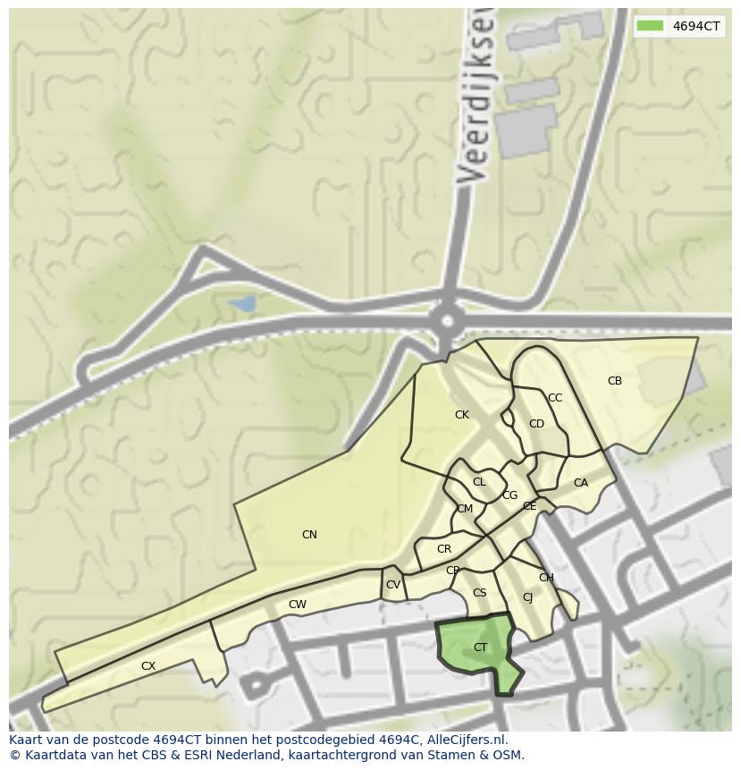 Afbeelding van het postcodegebied 4694 CT op de kaart.