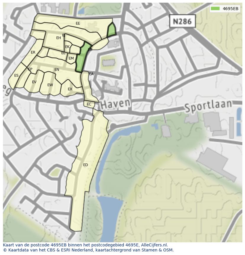 Afbeelding van het postcodegebied 4695 EB op de kaart.
