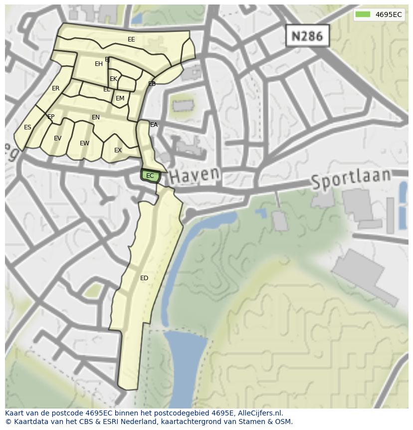 Afbeelding van het postcodegebied 4695 EC op de kaart.