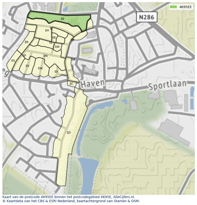 Afbeelding van het postcodegebied 4695 EE op de kaart.