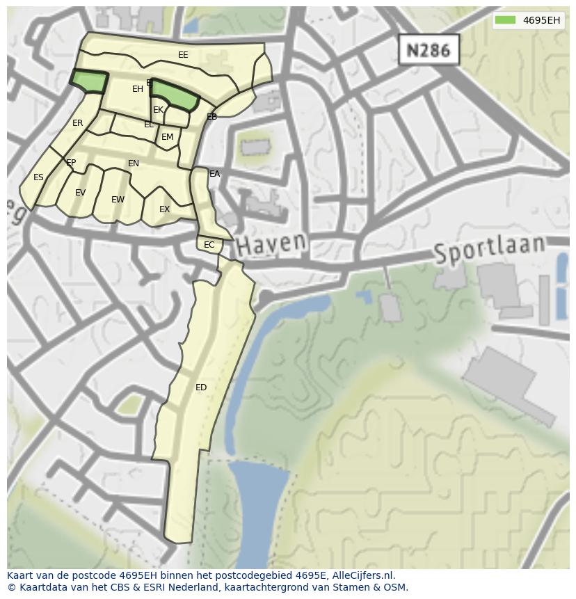 Afbeelding van het postcodegebied 4695 EH op de kaart.