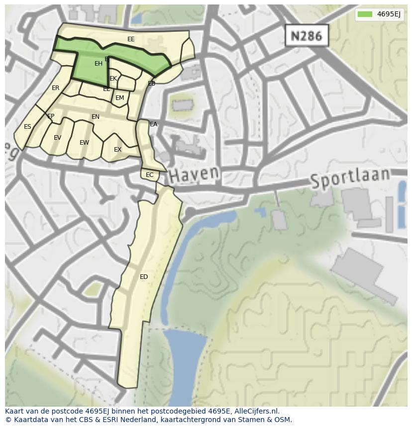Afbeelding van het postcodegebied 4695 EJ op de kaart.