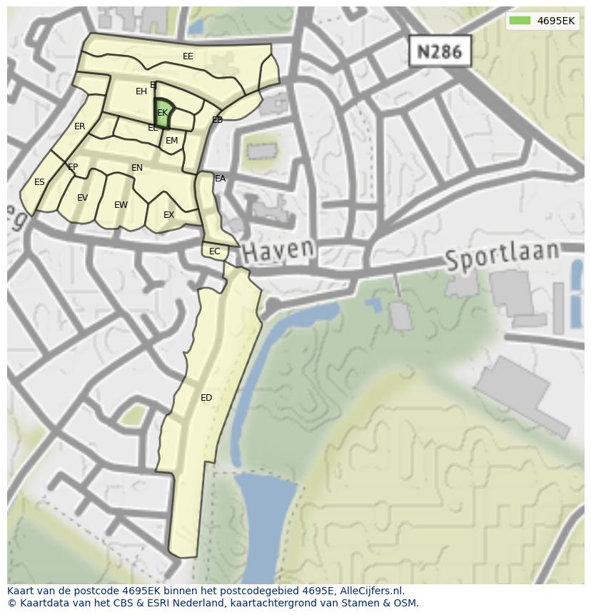 Afbeelding van het postcodegebied 4695 EK op de kaart.