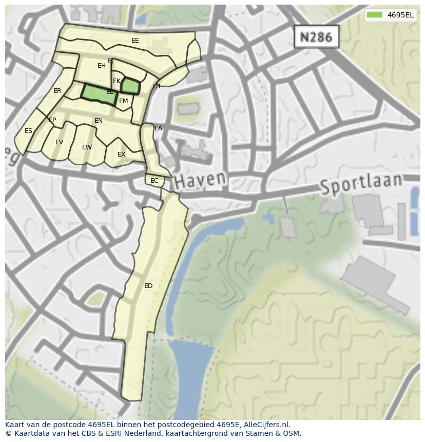 Afbeelding van het postcodegebied 4695 EL op de kaart.