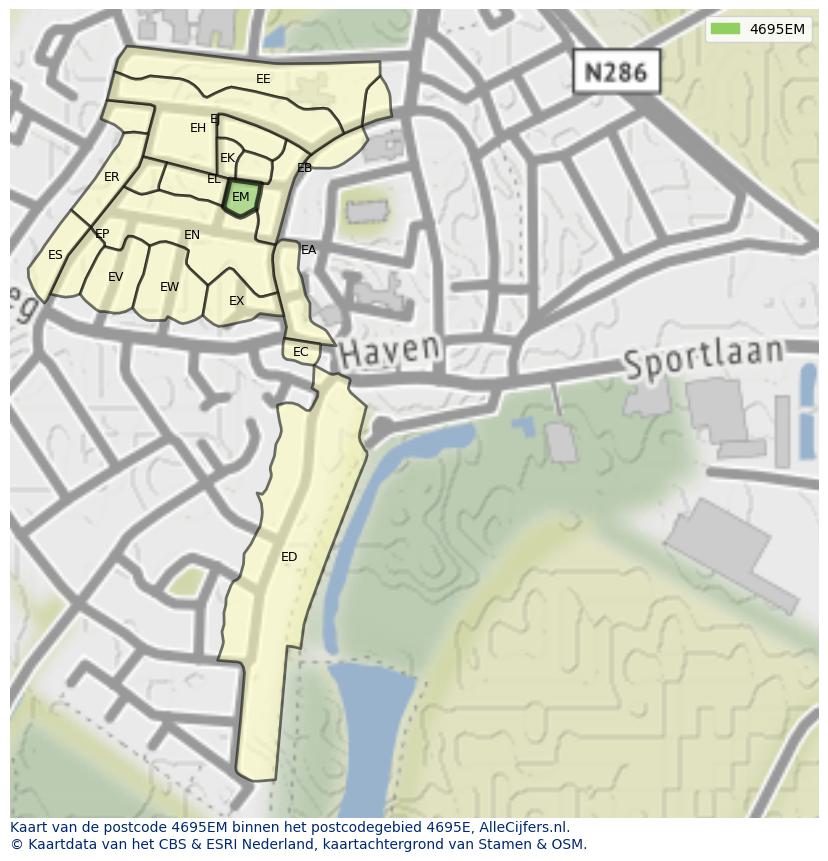 Afbeelding van het postcodegebied 4695 EM op de kaart.