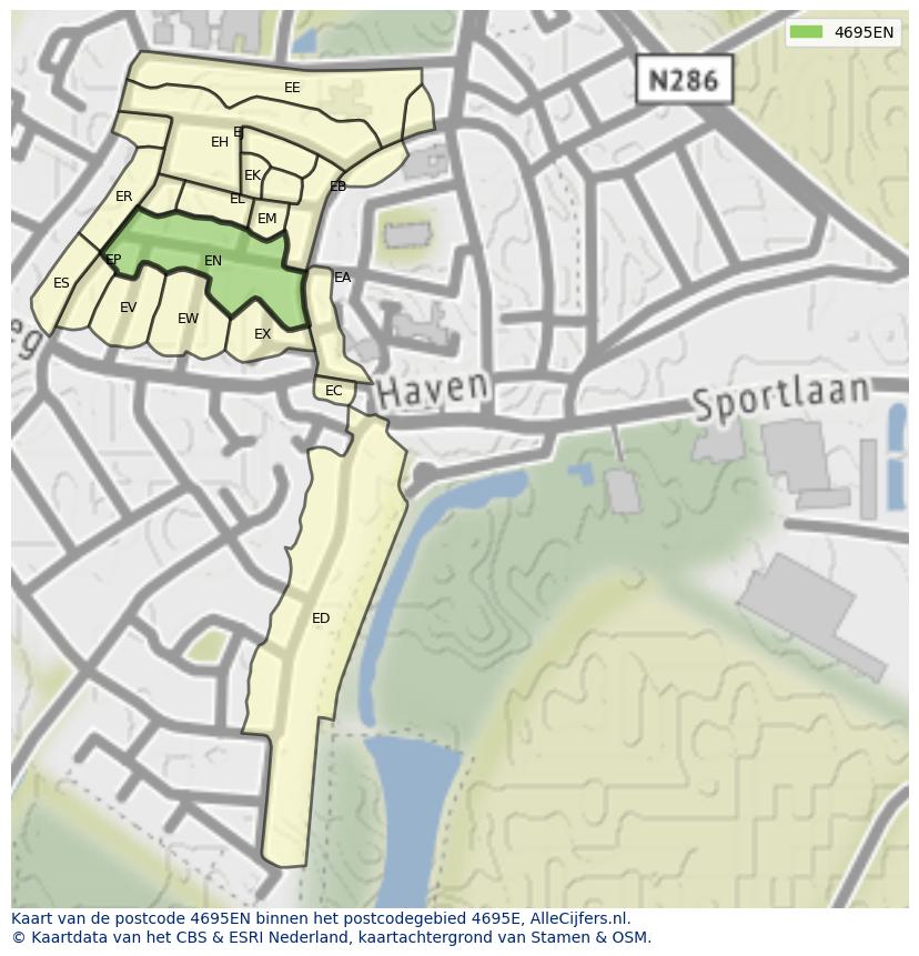 Afbeelding van het postcodegebied 4695 EN op de kaart.