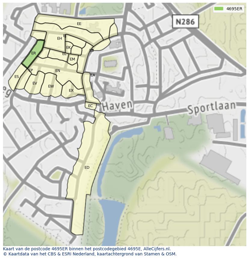 Afbeelding van het postcodegebied 4695 ER op de kaart.