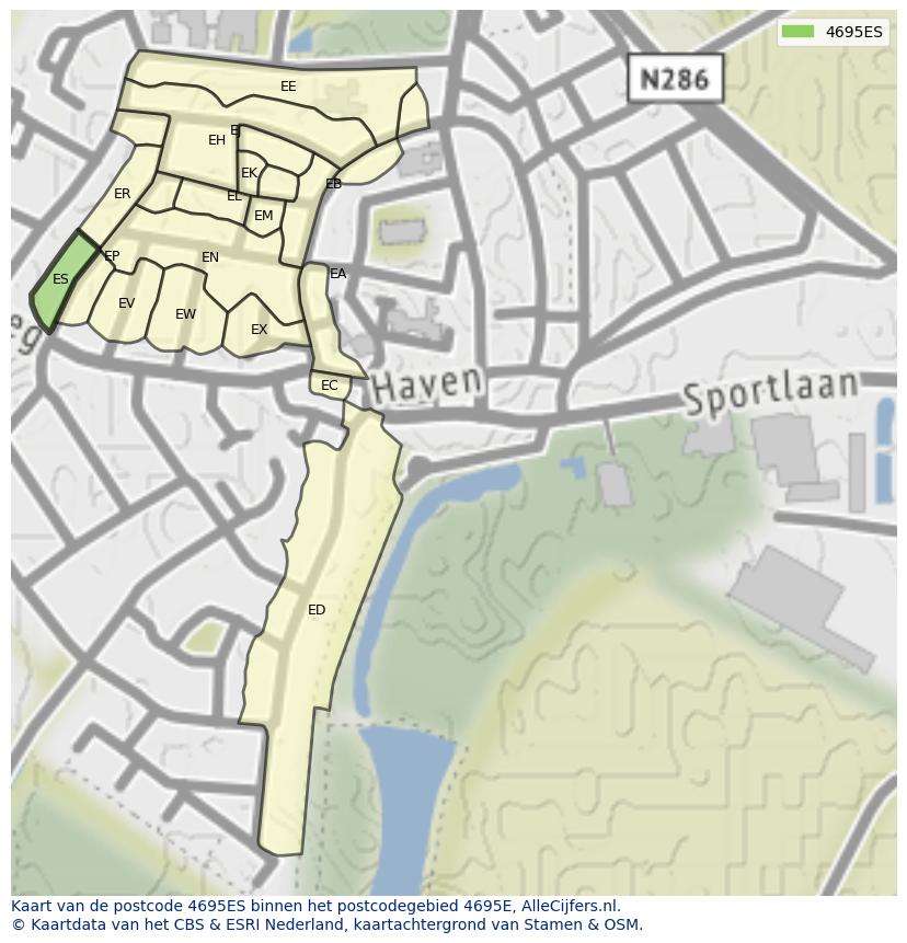 Afbeelding van het postcodegebied 4695 ES op de kaart.