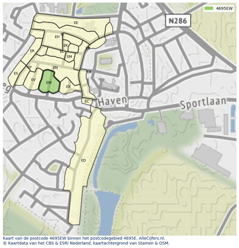 Afbeelding van het postcodegebied 4695 EW op de kaart.