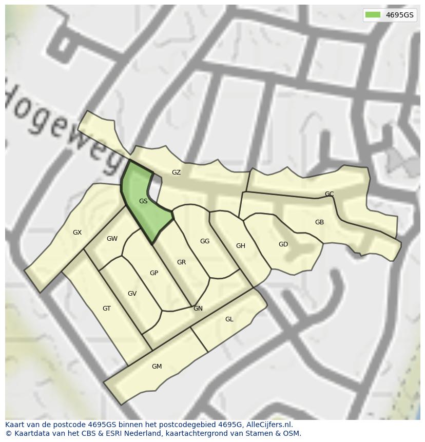 Afbeelding van het postcodegebied 4695 GS op de kaart.