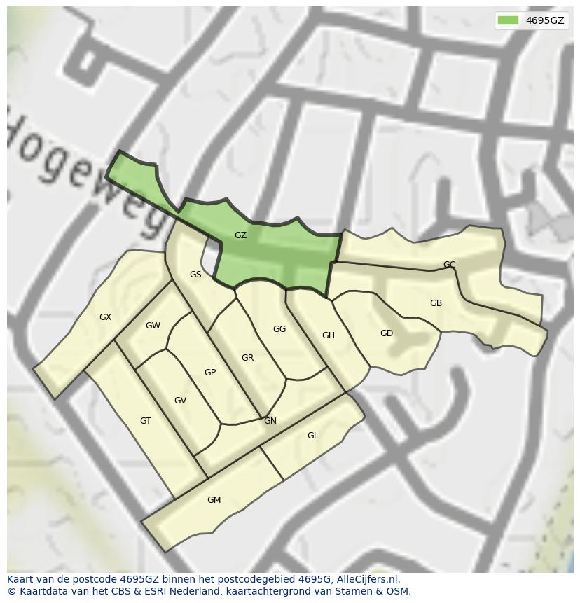 Afbeelding van het postcodegebied 4695 GZ op de kaart.