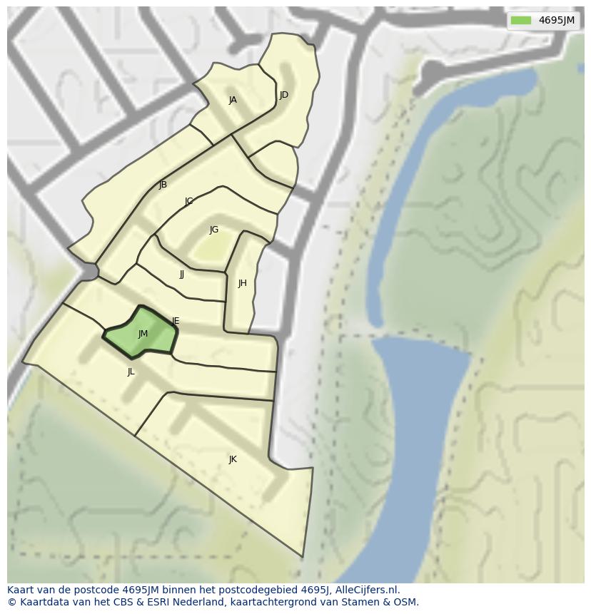Afbeelding van het postcodegebied 4695 JM op de kaart.