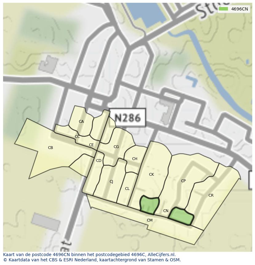 Afbeelding van het postcodegebied 4696 CN op de kaart.