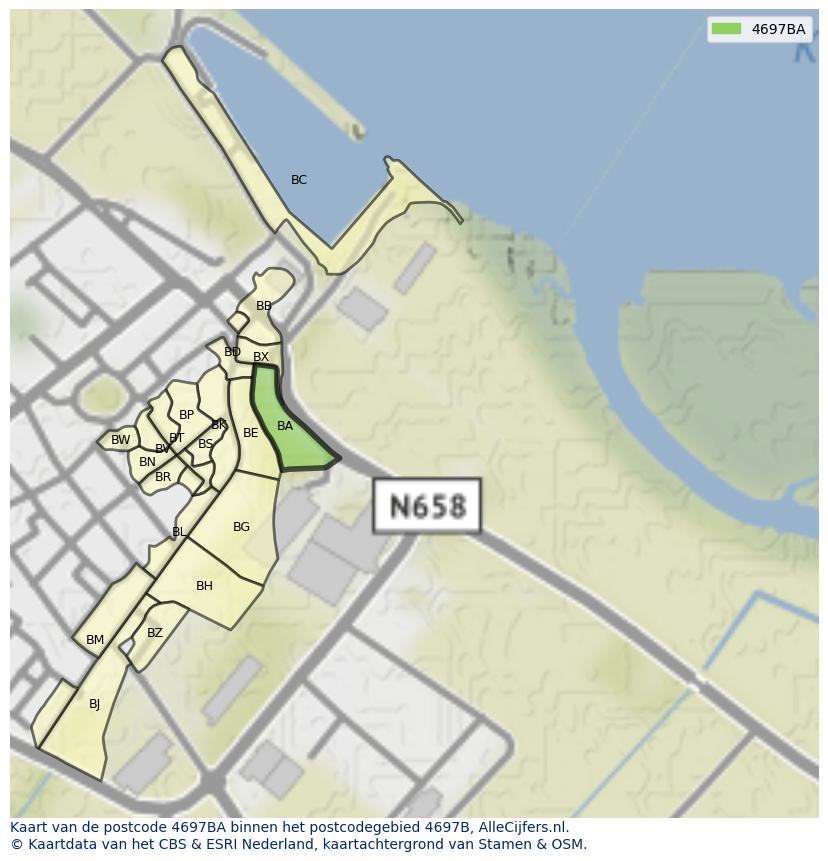 Afbeelding van het postcodegebied 4697 BA op de kaart.