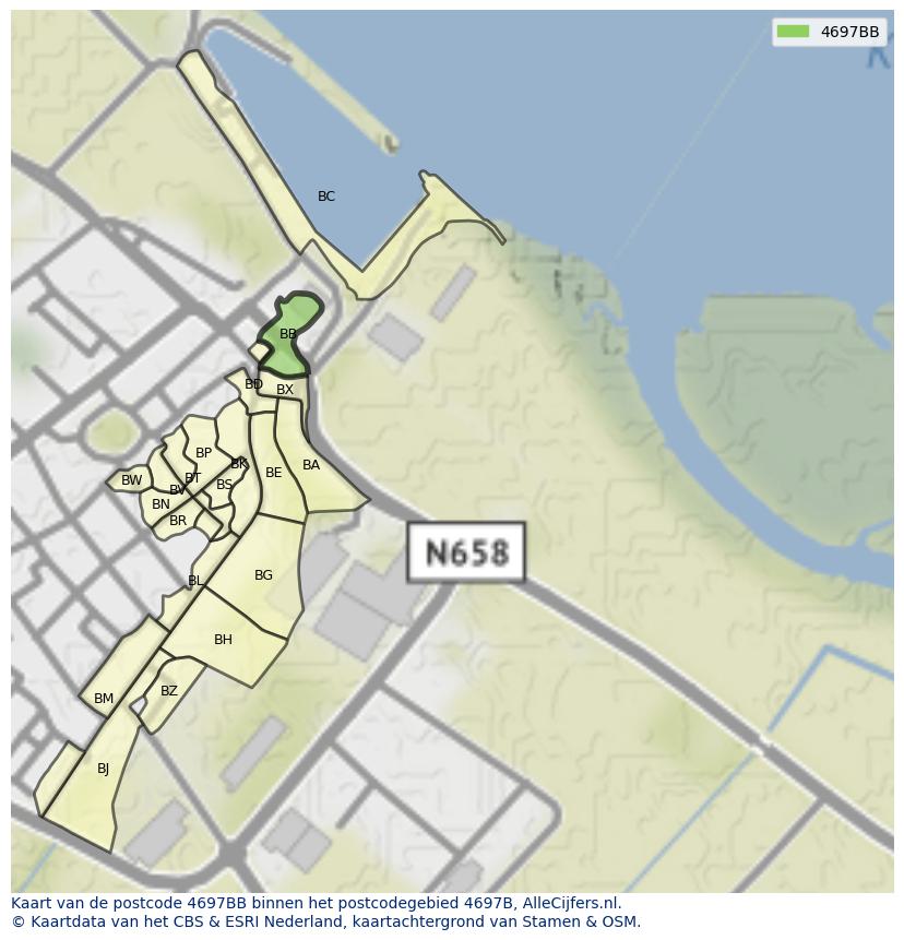 Afbeelding van het postcodegebied 4697 BB op de kaart.