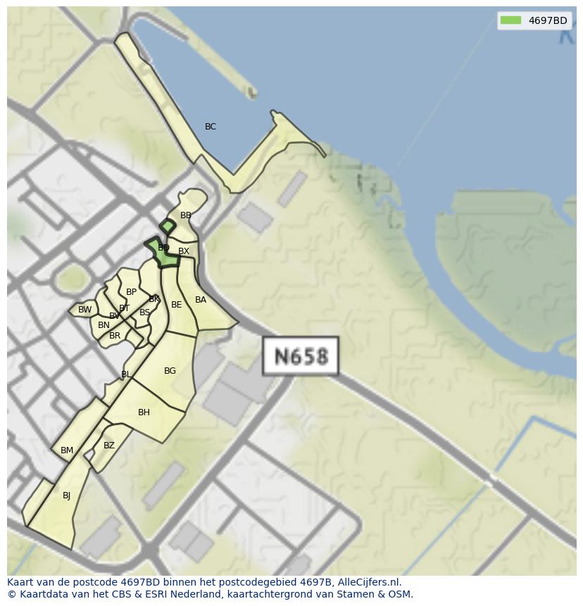 Afbeelding van het postcodegebied 4697 BD op de kaart.
