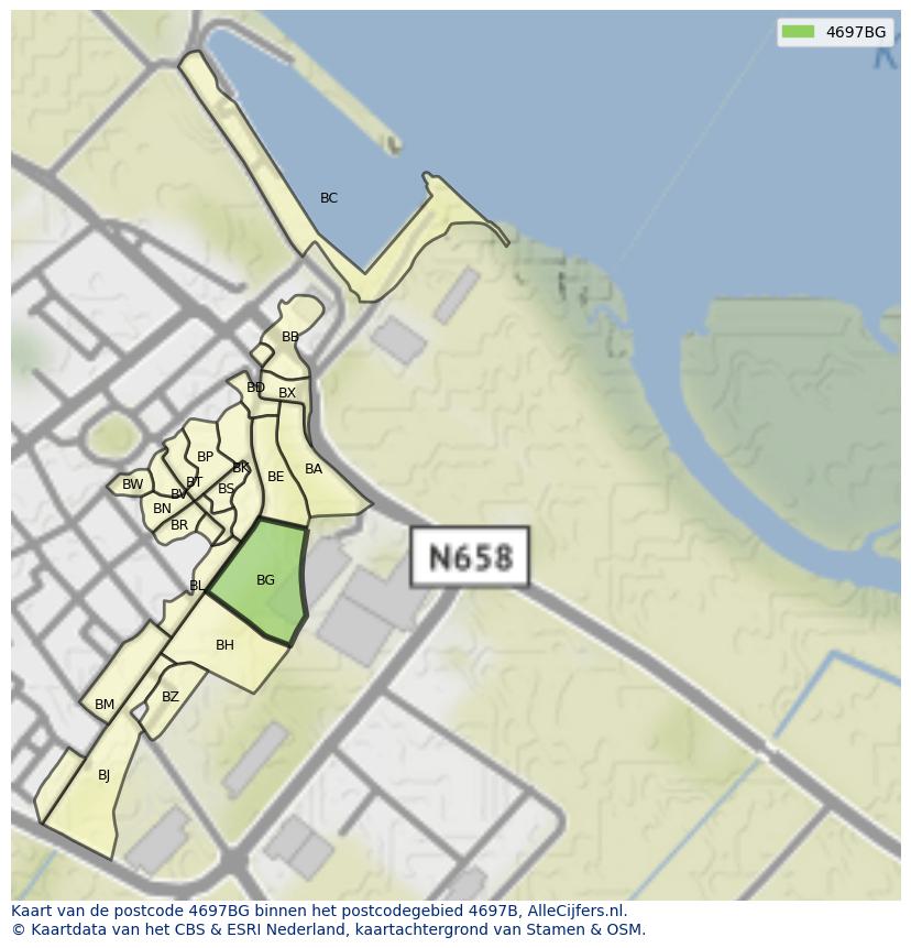 Afbeelding van het postcodegebied 4697 BG op de kaart.