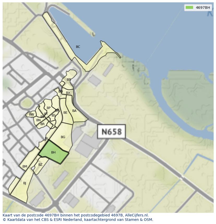 Afbeelding van het postcodegebied 4697 BH op de kaart.