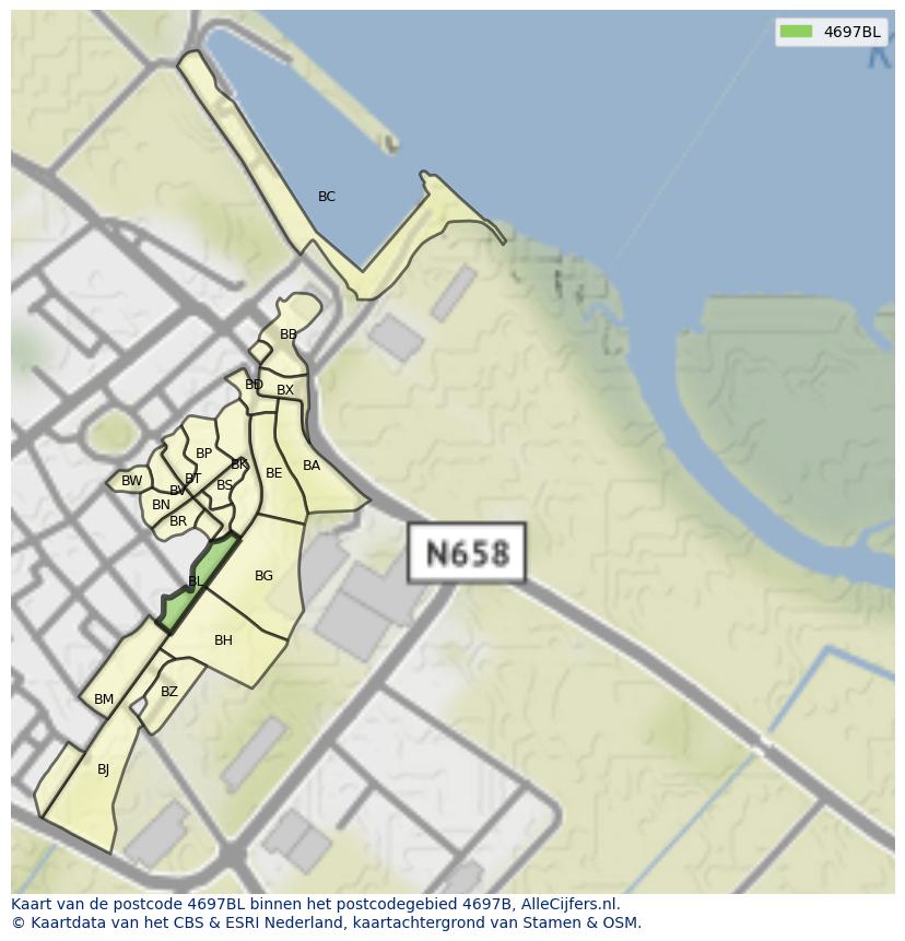 Afbeelding van het postcodegebied 4697 BL op de kaart.