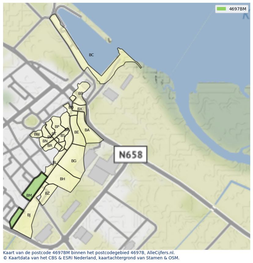 Afbeelding van het postcodegebied 4697 BM op de kaart.