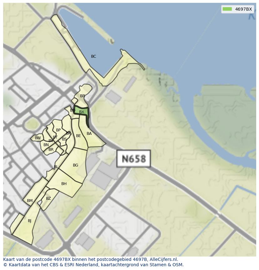 Afbeelding van het postcodegebied 4697 BX op de kaart.