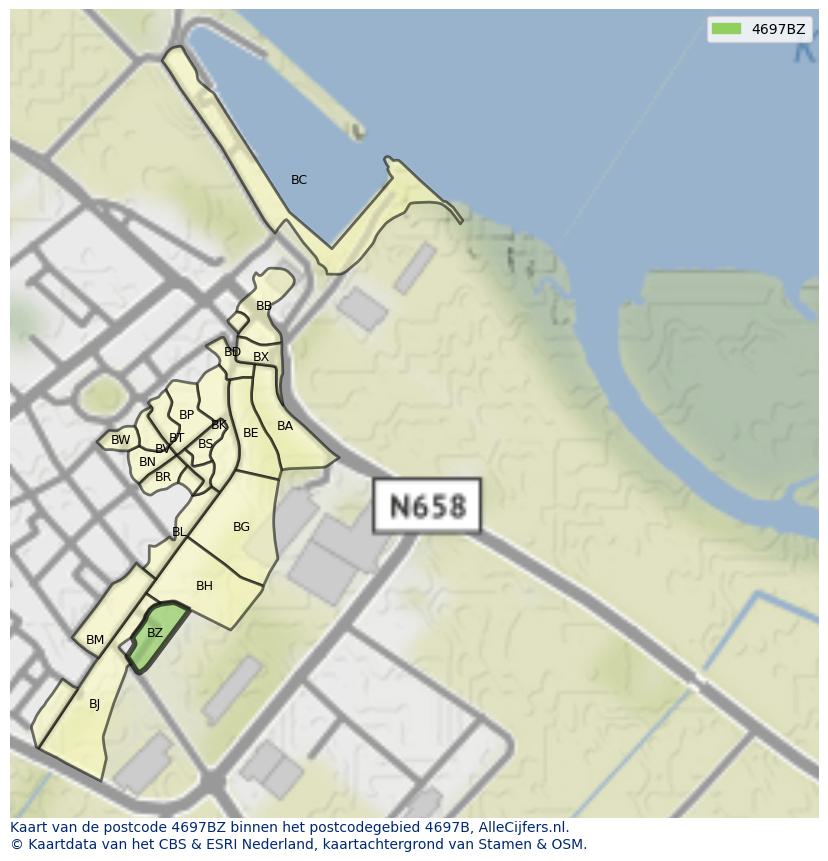 Afbeelding van het postcodegebied 4697 BZ op de kaart.