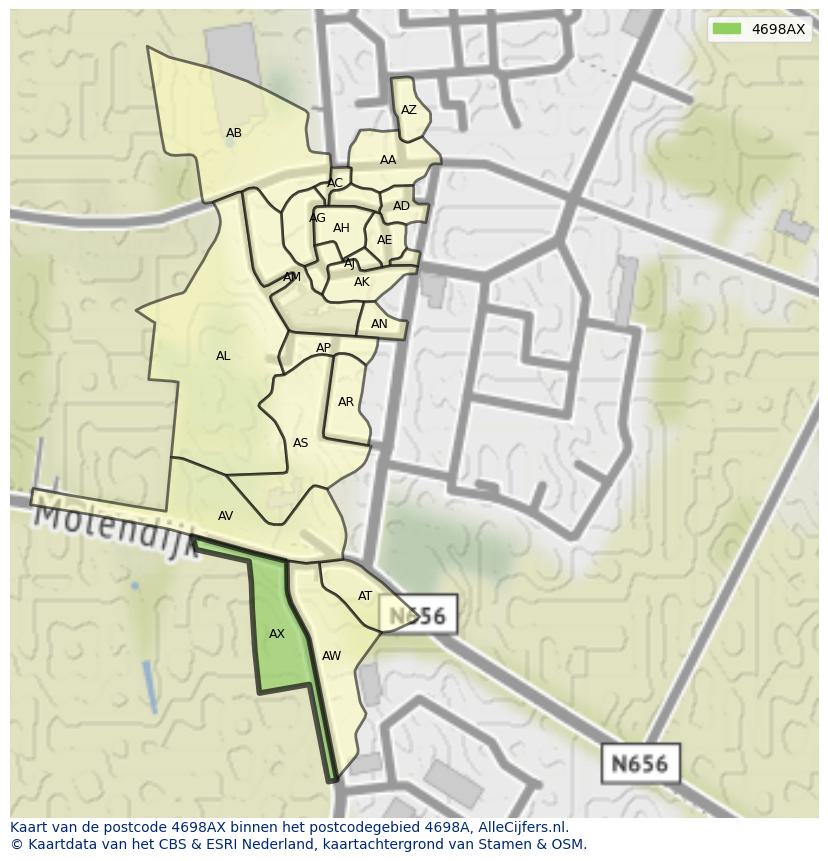 Afbeelding van het postcodegebied 4698 AX op de kaart.
