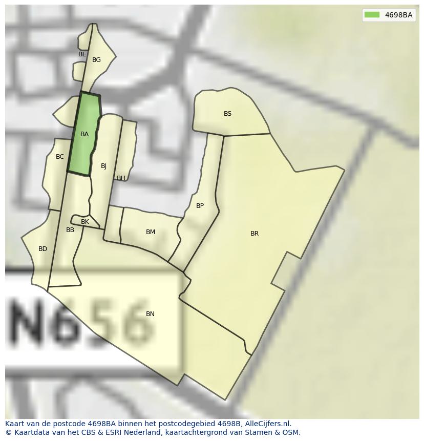 Afbeelding van het postcodegebied 4698 BA op de kaart.