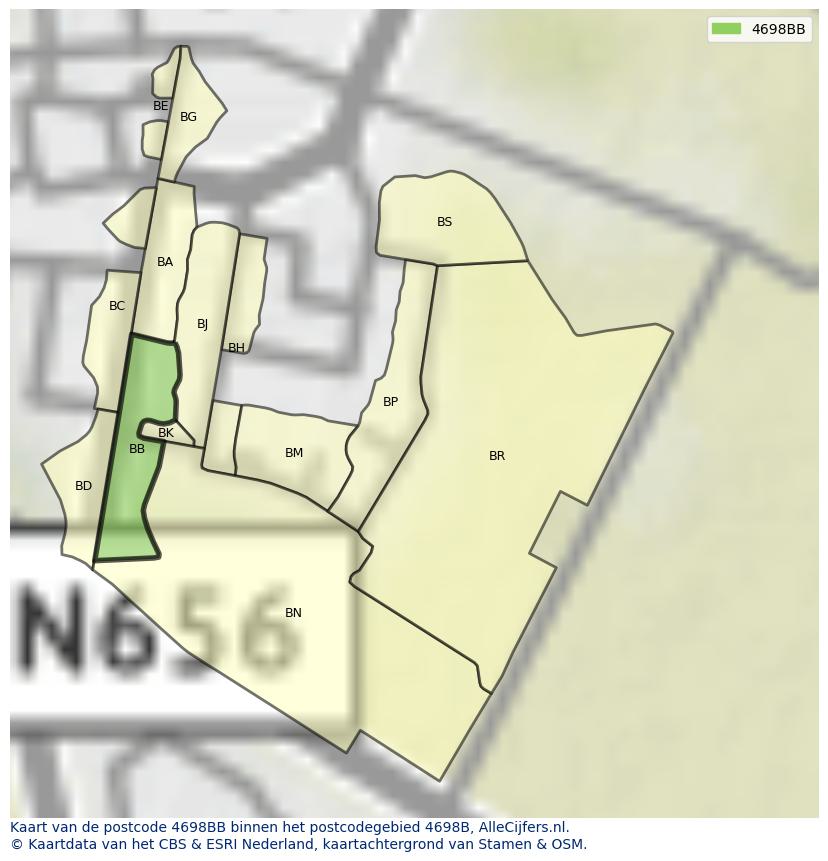 Afbeelding van het postcodegebied 4698 BB op de kaart.
