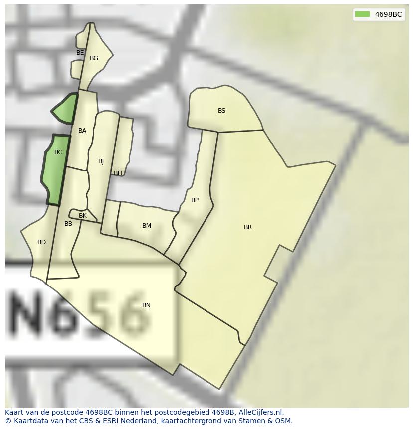 Afbeelding van het postcodegebied 4698 BC op de kaart.