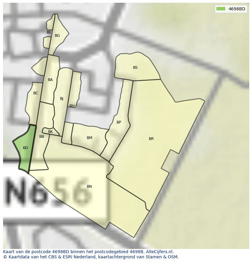 Afbeelding van het postcodegebied 4698 BD op de kaart.