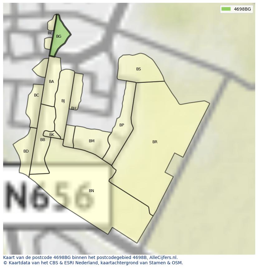Afbeelding van het postcodegebied 4698 BG op de kaart.