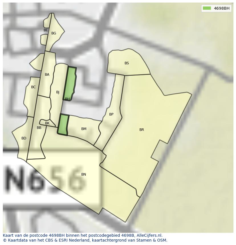 Afbeelding van het postcodegebied 4698 BH op de kaart.