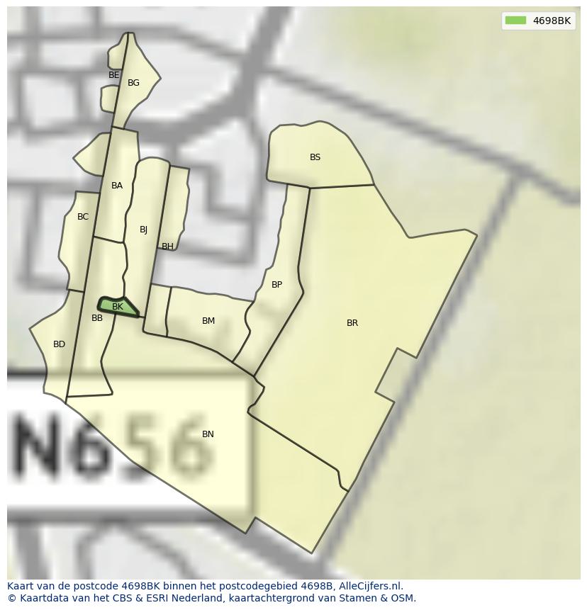 Afbeelding van het postcodegebied 4698 BK op de kaart.