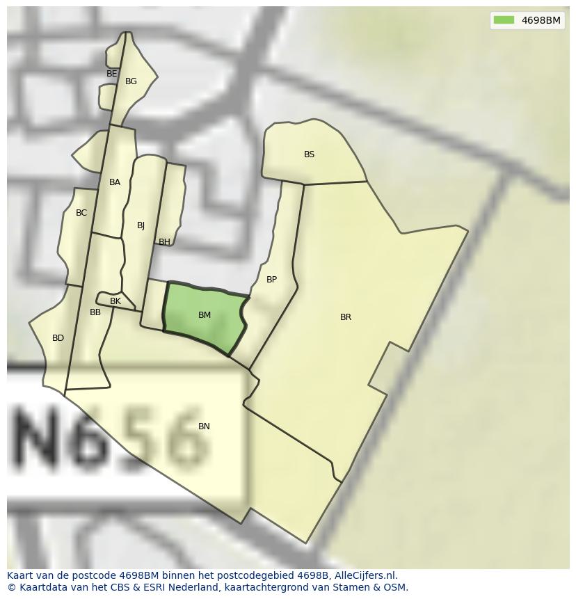 Afbeelding van het postcodegebied 4698 BM op de kaart.