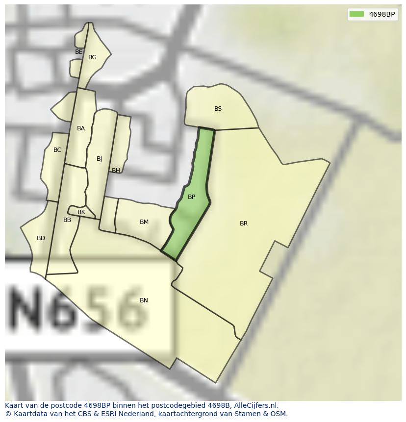 Afbeelding van het postcodegebied 4698 BP op de kaart.