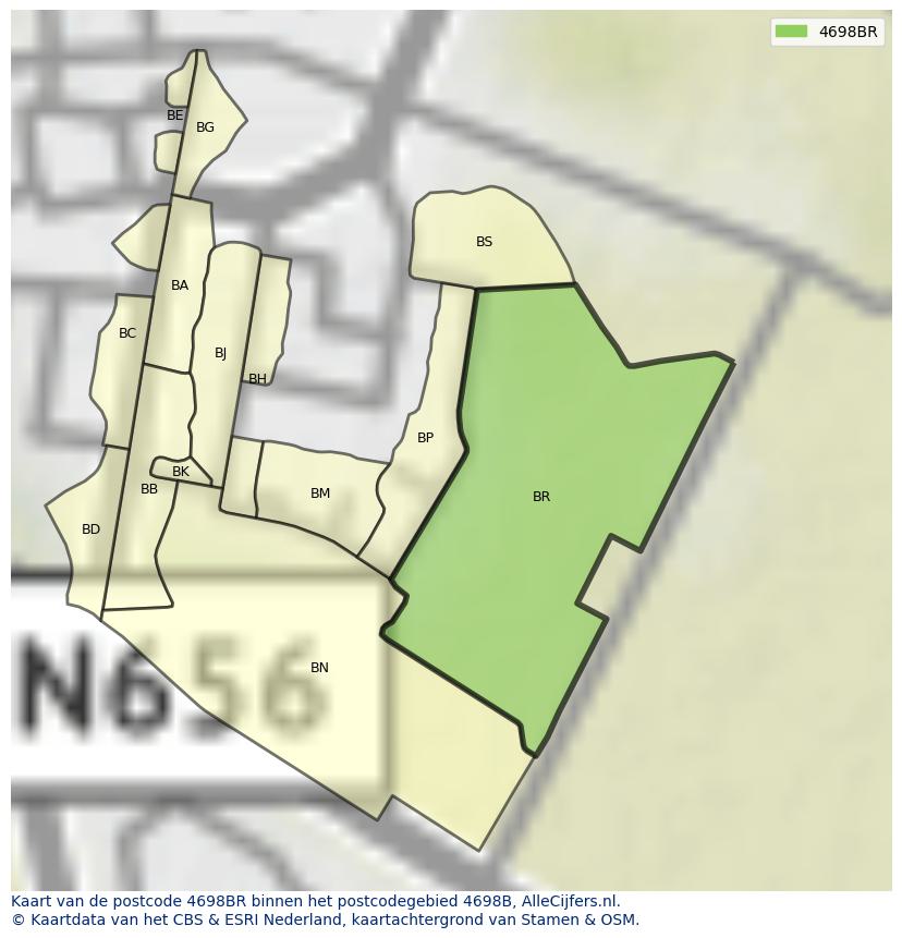 Afbeelding van het postcodegebied 4698 BR op de kaart.