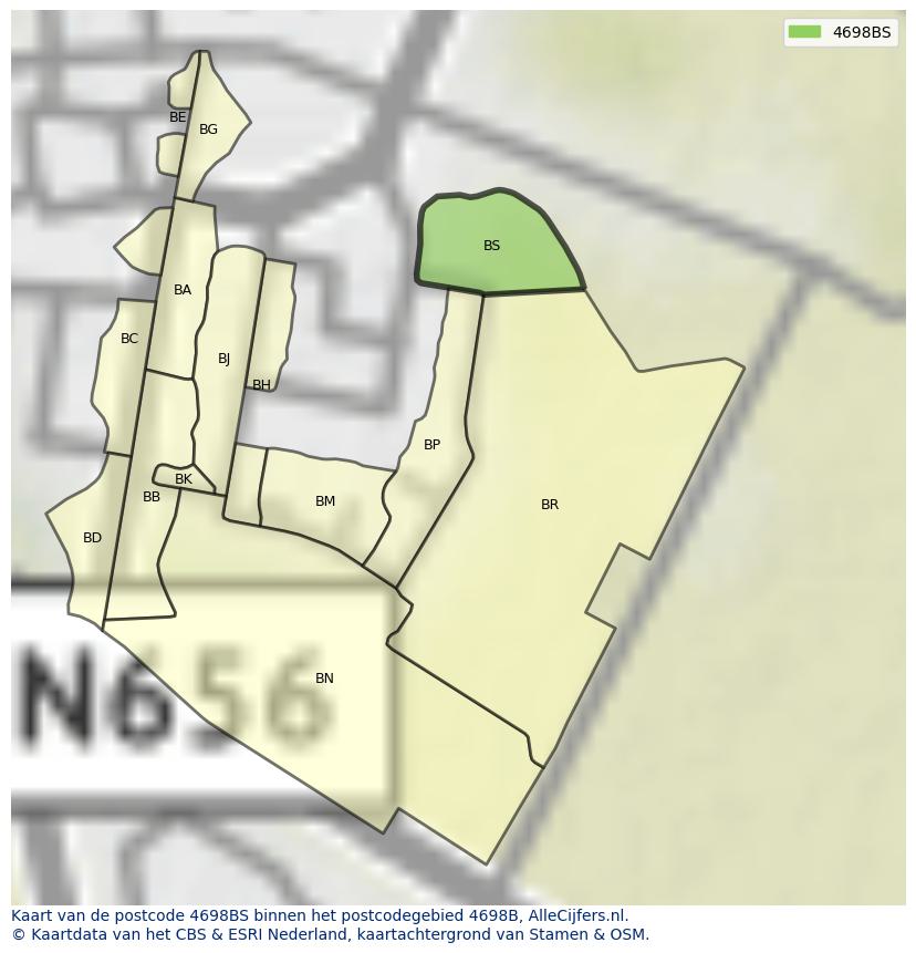 Afbeelding van het postcodegebied 4698 BS op de kaart.