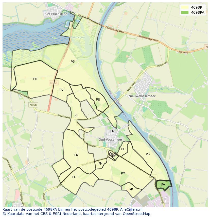 Afbeelding van het postcodegebied 4698 PA op de kaart.