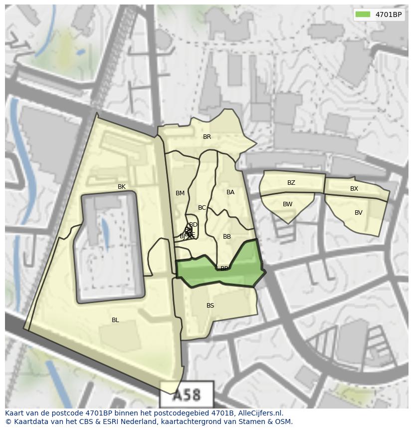 Afbeelding van het postcodegebied 4701 BP op de kaart.