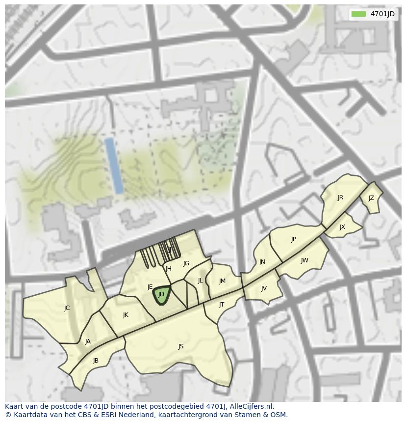 Afbeelding van het postcodegebied 4701 JD op de kaart.