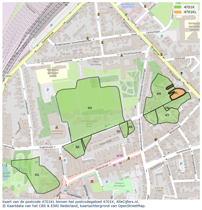Afbeelding van het postcodegebied 4701 KL op de kaart.