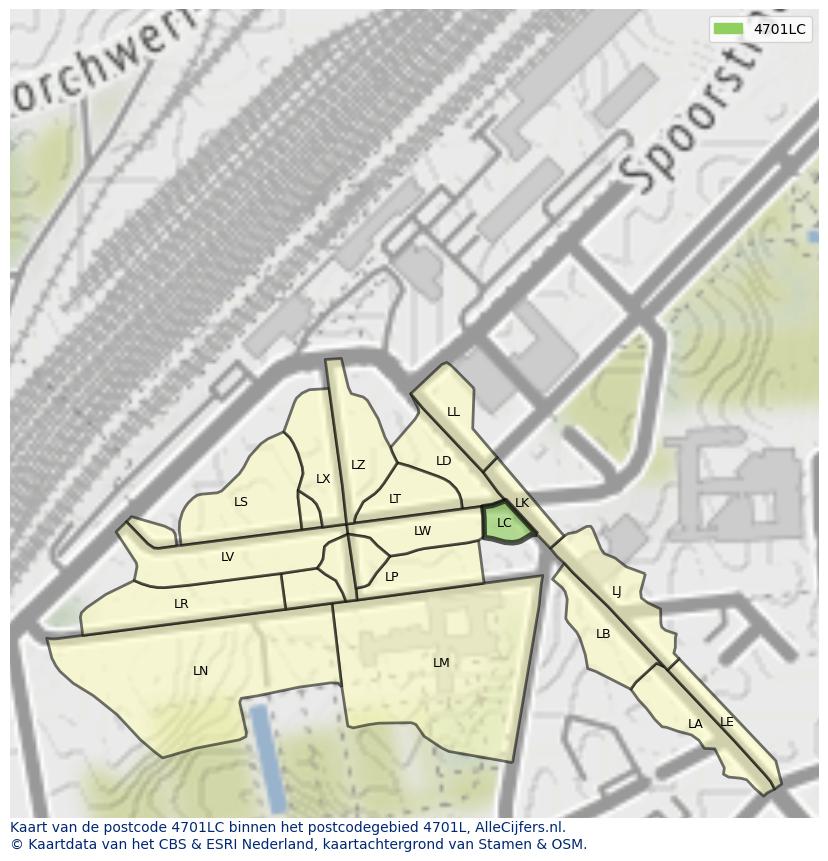 Afbeelding van het postcodegebied 4701 LC op de kaart.