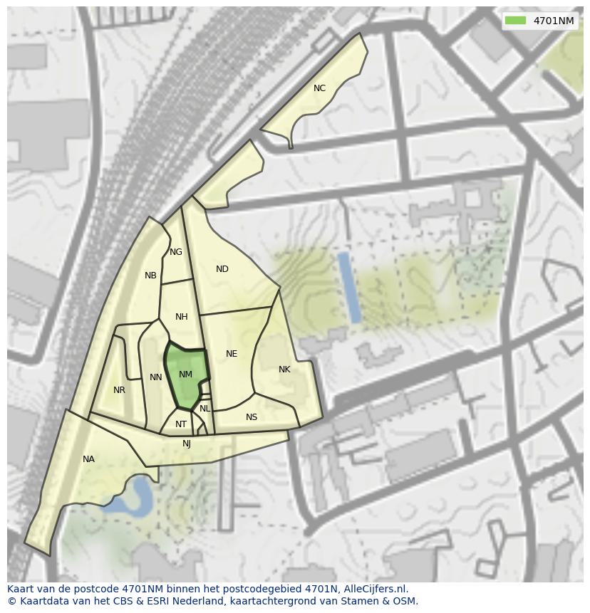 Afbeelding van het postcodegebied 4701 NM op de kaart.