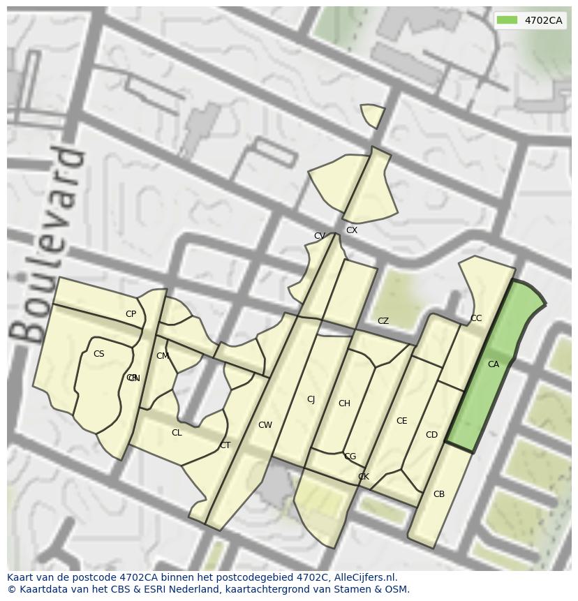 Afbeelding van het postcodegebied 4702 CA op de kaart.