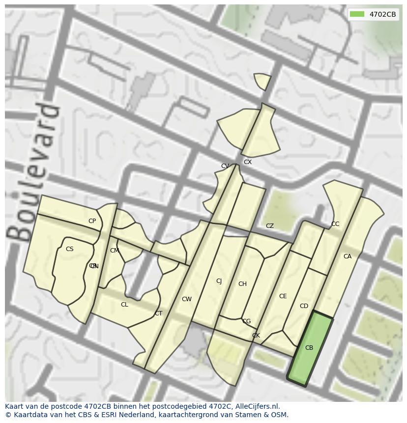 Afbeelding van het postcodegebied 4702 CB op de kaart.
