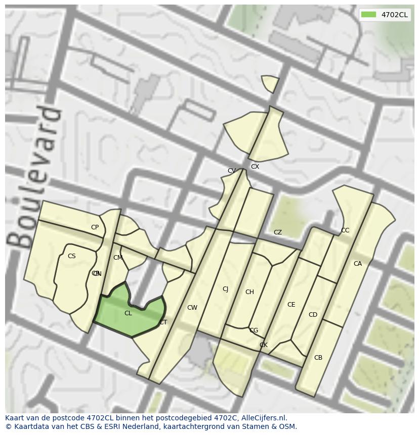 Afbeelding van het postcodegebied 4702 CL op de kaart.