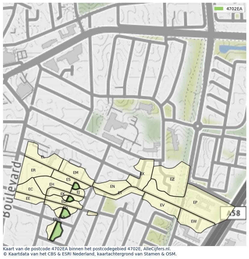 Afbeelding van het postcodegebied 4702 EA op de kaart.