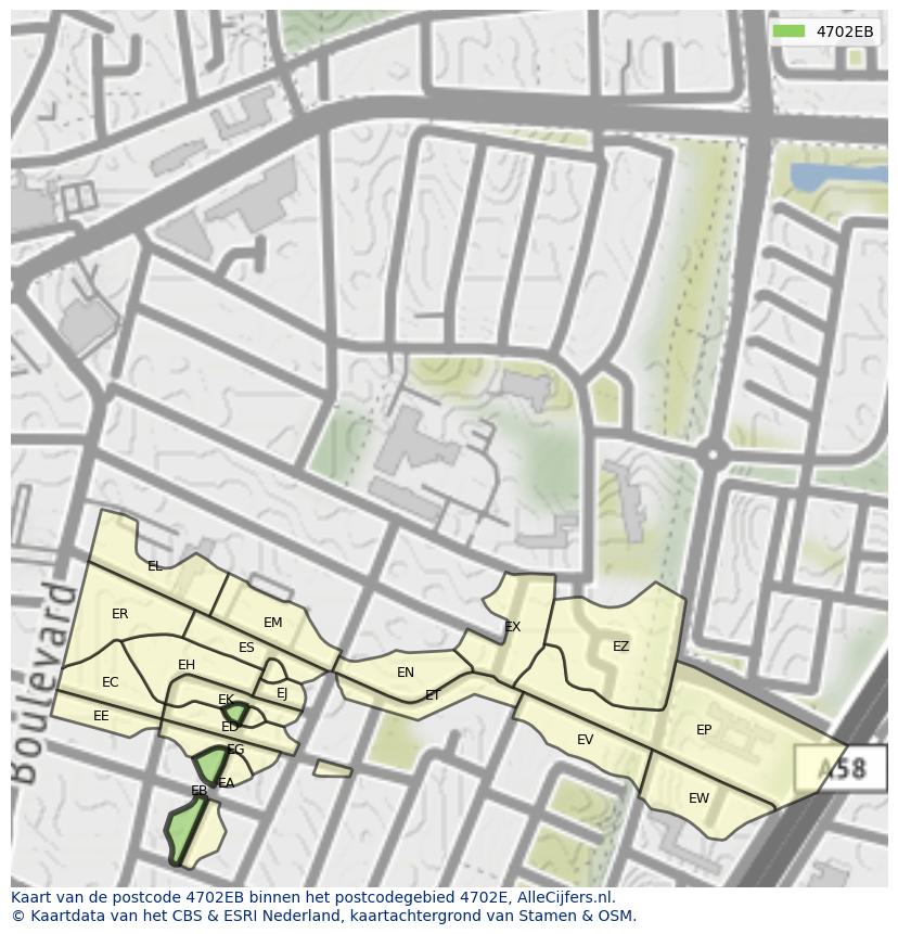 Afbeelding van het postcodegebied 4702 EB op de kaart.